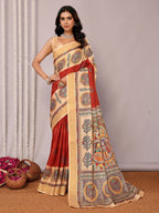 Janasya Maroon Chanderi Silk Ethnic Print Printed Saree - Distacart