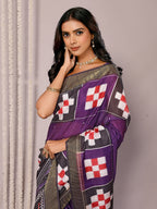 Janasya Purple Chanderi Silk Geometric Printed Saree - Distacart