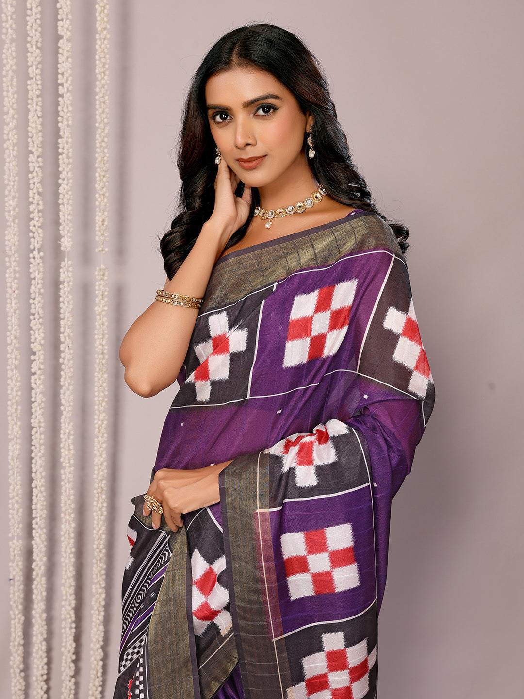 Janasya Purple Chanderi Silk Geometric Printed Saree - Distacart