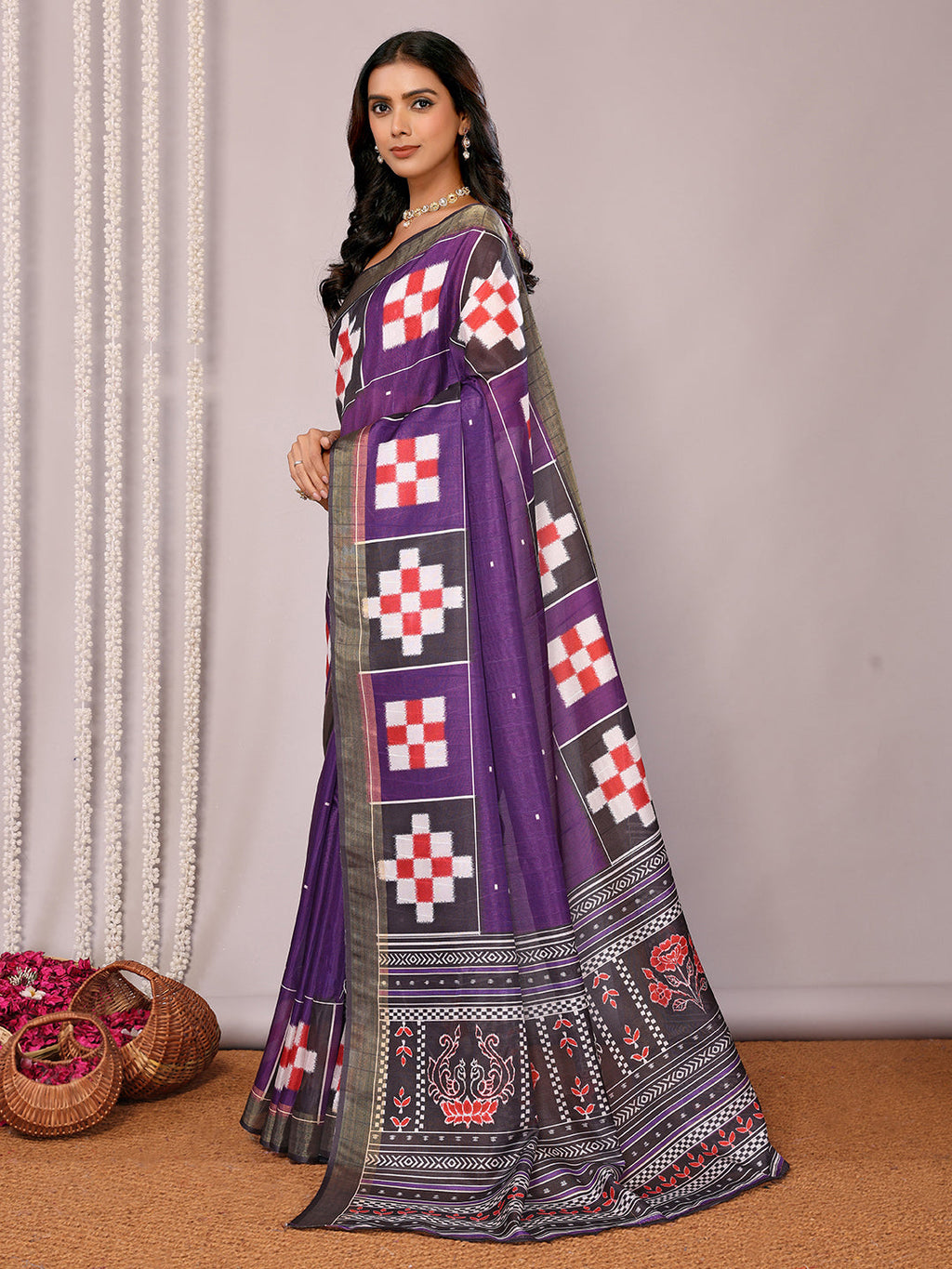Janasya Purple Chanderi Silk Geometric Printed Saree - Distacart