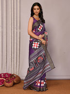Janasya Purple Chanderi Silk Geometric Printed Saree - Distacart