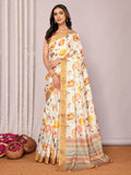 Janasya Cream Chanderi Silk Floral Printed Saree - Distacart