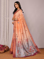Janasya Beige Chanderi Silk Floral Printed Saree - Distacart