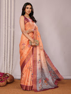 Janasya Beige Chanderi Silk Floral Printed Saree - Distacart