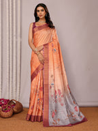 Janasya Beige Chanderi Silk Floral Printed Saree - Distacart
