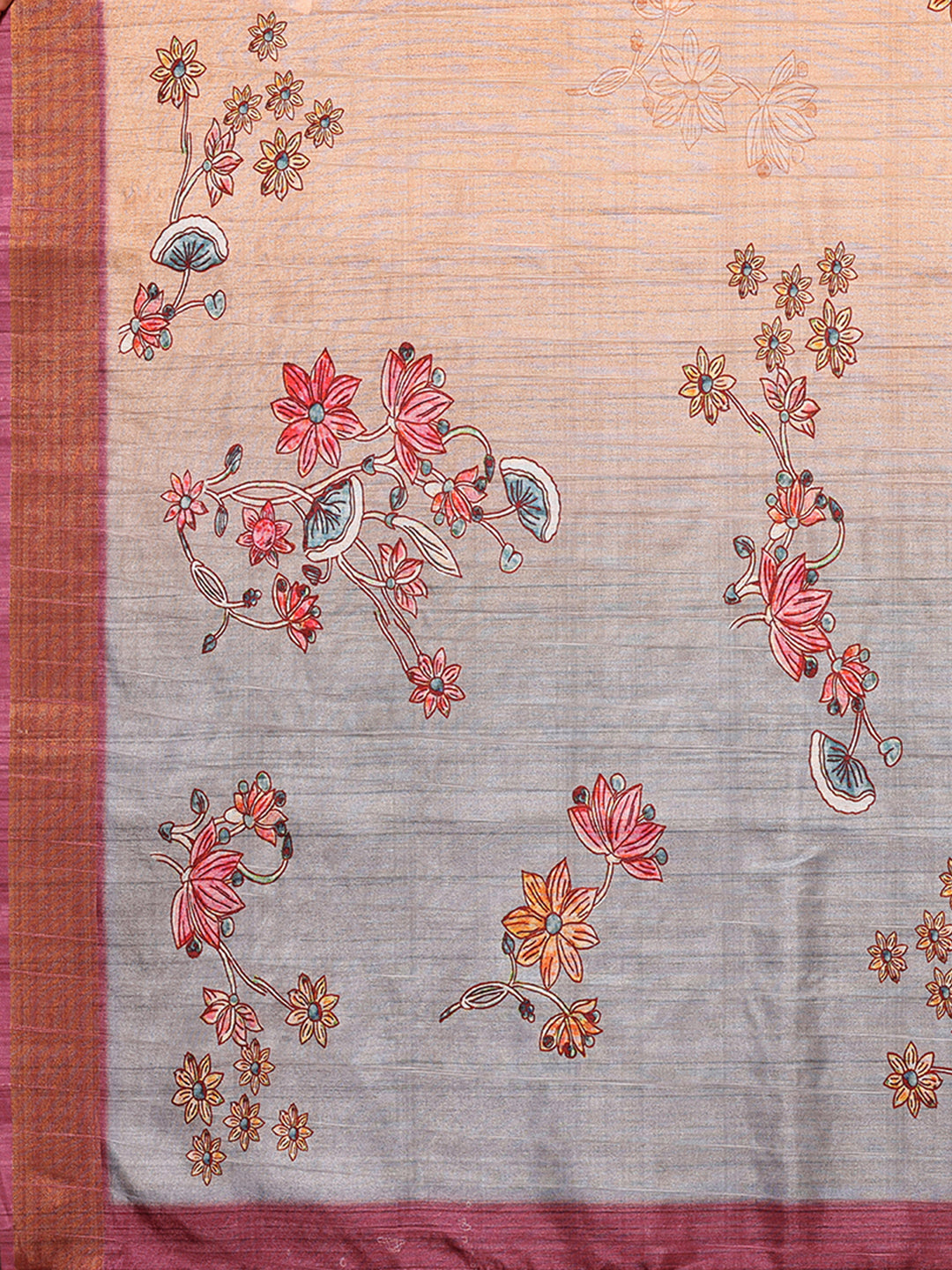 Janasya Beige Chanderi Silk Floral Printed Saree - Distacart