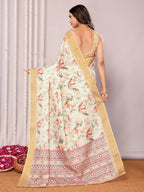Janasya Cream Chanderi Silk Floral Printed Saree - Distacart