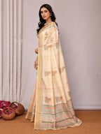Janasya Beige Chanderi Silk Paisley Printed Saree - Distacart