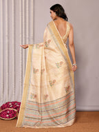 Janasya Beige Chanderi Silk Paisley Printed Saree - Distacart