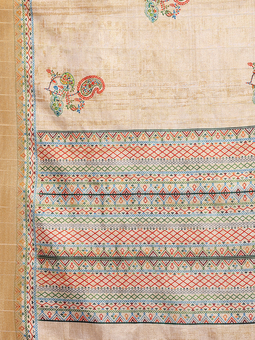 Janasya Beige Chanderi Silk Paisley Printed Saree - Distacart