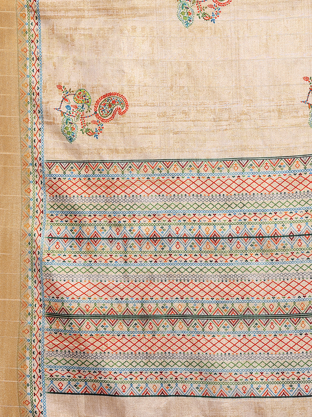 Janasya Beige Chanderi Silk Paisley Printed Saree - Distacart