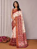 Janasya Cream Chanderi Silk Ikkat Printed Saree - Distacart