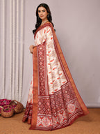 Janasya Cream Chanderi Silk Ikkat Printed Saree - Distacart
