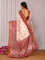 Janasya Cream Chanderi Silk Ikkat Printed Saree - Distacart