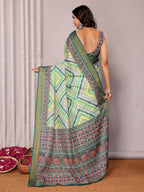 Janasya Green Chanderi Silk Chevron Printed Saree - Distacart