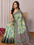 Janasya Green Chanderi Silk Chevron Printed Saree - Distacart
