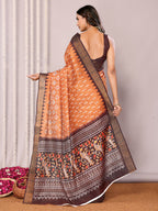 Janasya Orange Chanderi Silk Ikkat Printed Saree - Distacart