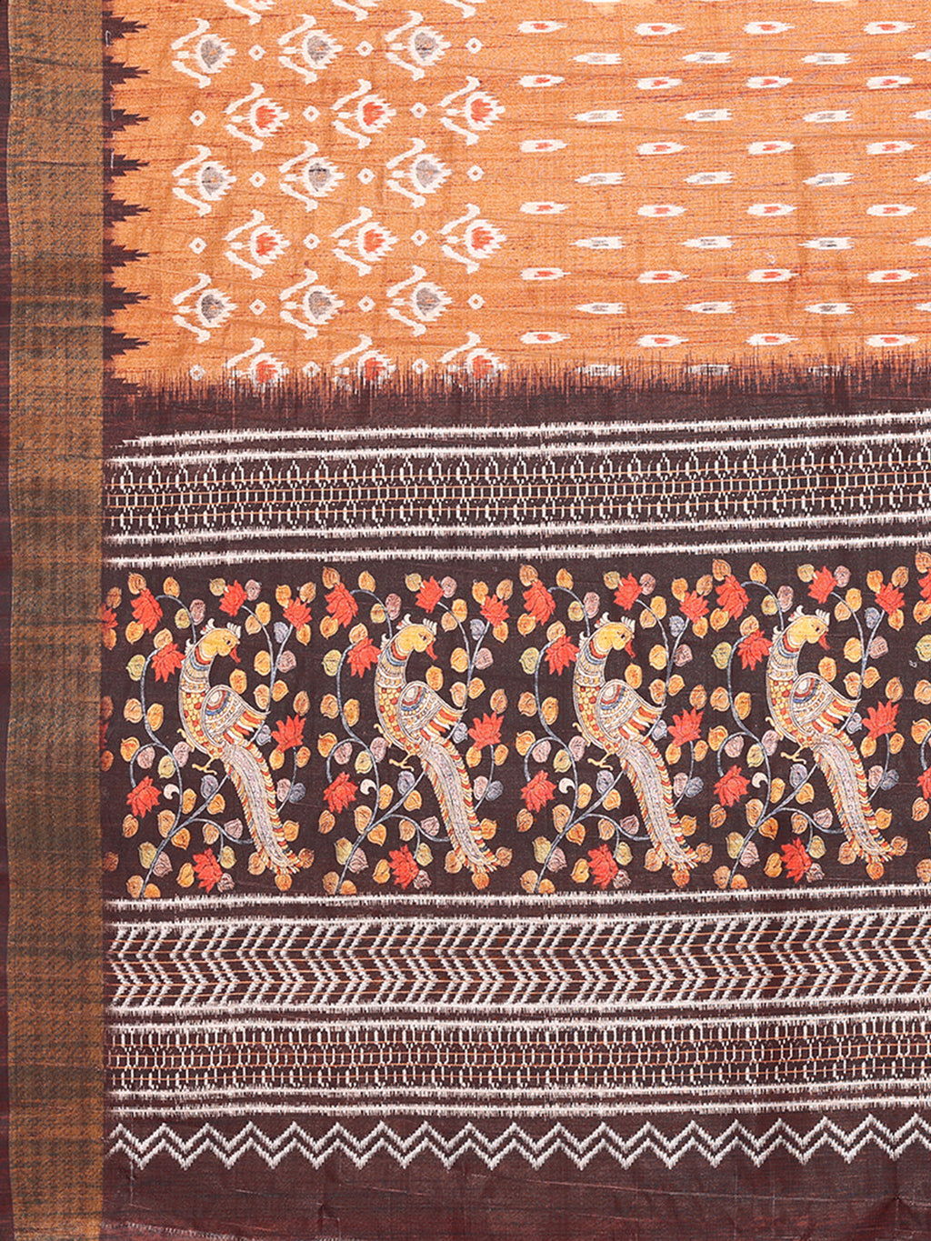 Janasya Orange Chanderi Silk Ikkat Printed Saree - Distacart