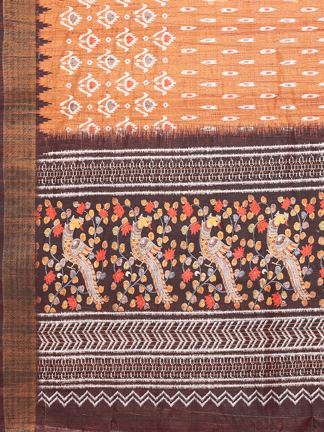 Janasya Orange Chanderi Silk Ikkat Printed Saree - Distacart