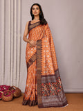 Janasya Orange Chanderi Silk Ikkat Printed Saree - Distacart