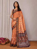 Janasya Orange Chanderi Silk Ikkat Printed Saree - Distacart