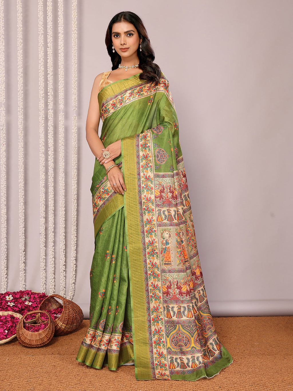 Janasya Green Chanderi Silk Kalamkari Printed Saree - Distacart