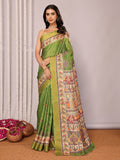 Janasya Green Chanderi Silk Kalamkari Printed Saree - Distacart