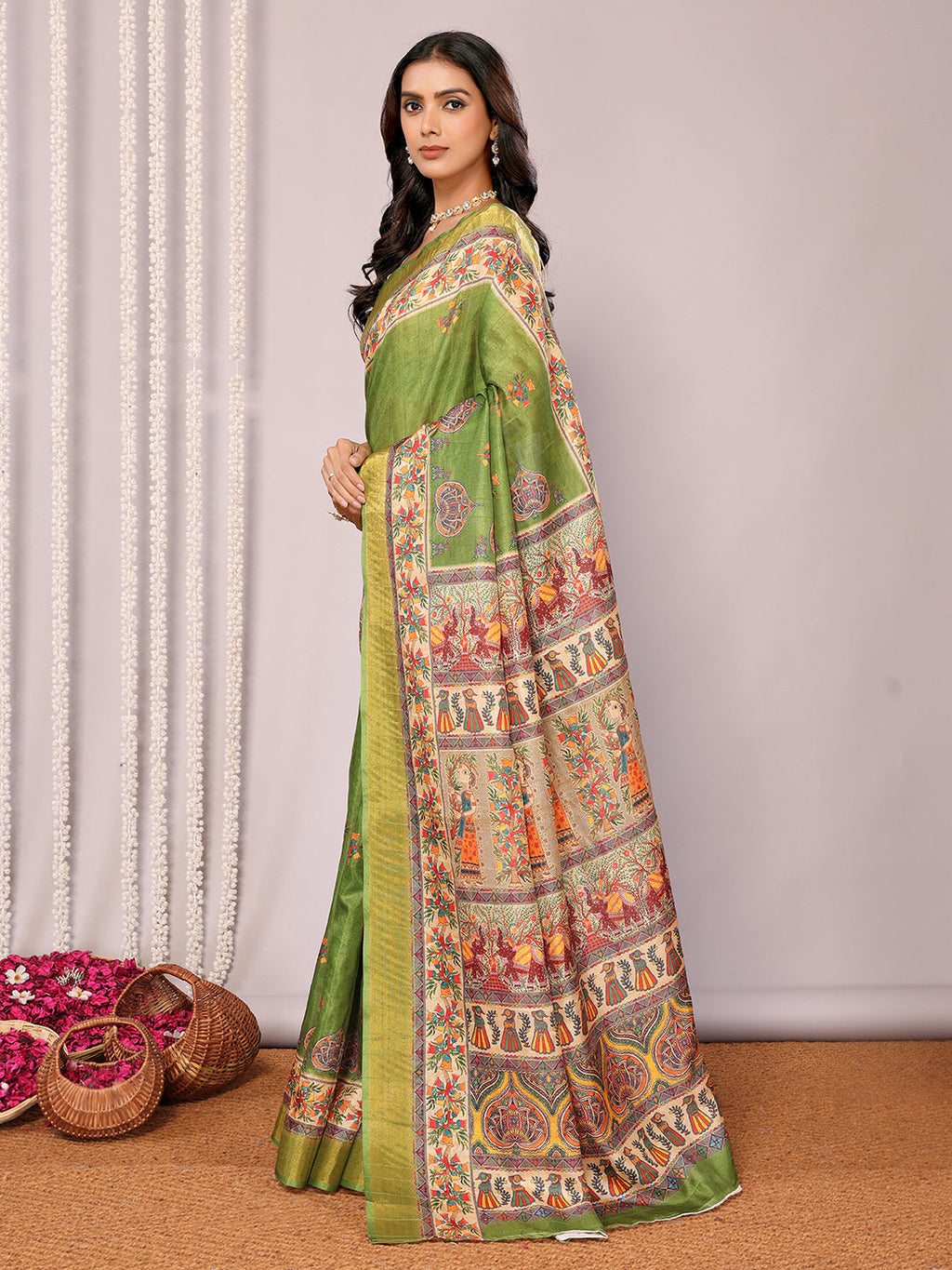 Janasya Green Chanderi Silk Kalamkari Printed Saree - Distacart