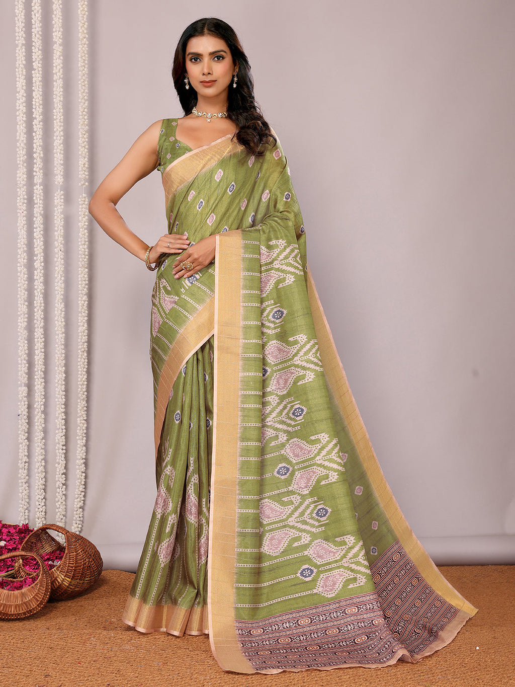 Janasya Green Chanderi Silk Ikkat Printed Saree - Distacart