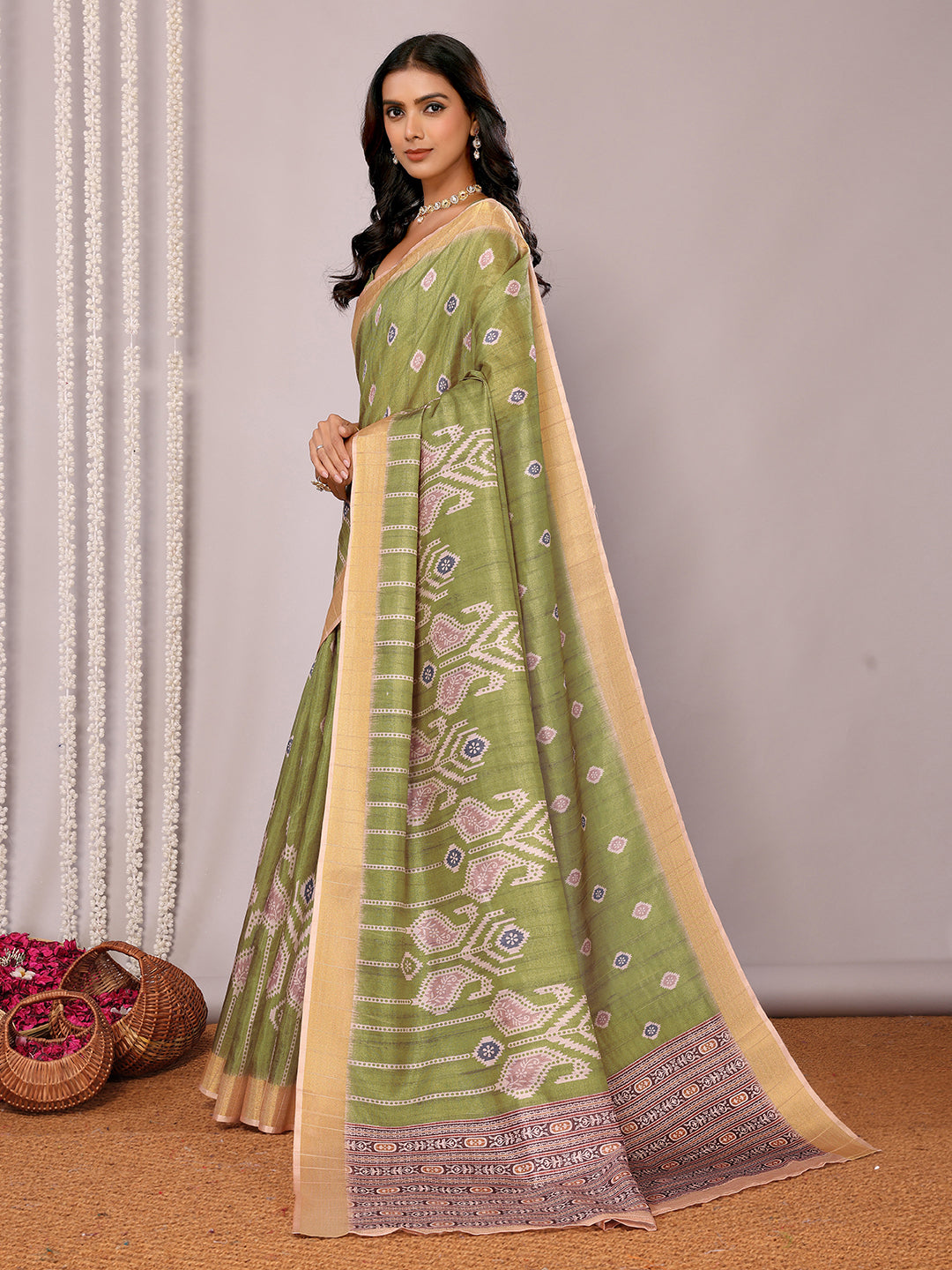 Janasya Green Chanderi Silk Ikkat Printed Saree - Distacart