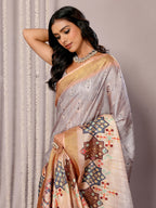 Janasya Beige Chanderi Silk Ethnic Print Printed Saree - Distacart
