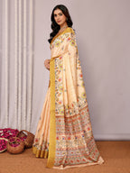 Janasya Beige Chanderi Silk Floral Printed Saree - Distacart