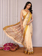 Janasya Beige Chanderi Silk Floral Printed Saree - Distacart