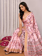 Janasya Light Pink Chanderi Silk Floral Printed Saree - Distacart