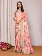 Janasya Peach Chanderi Silk Floral Printed Saree - Distacart
