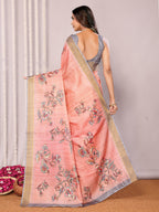 Janasya Peach Chanderi Silk Floral Printed Saree - Distacart