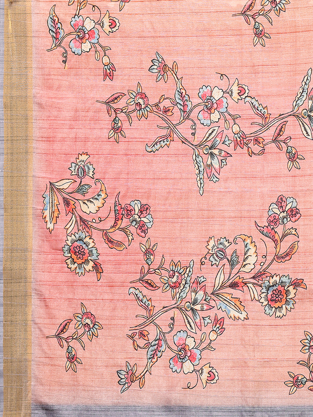 Janasya Peach Chanderi Silk Floral Printed Saree - Distacart