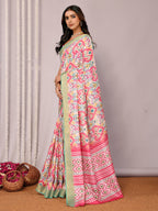 Janasya Pink Chanderi Silk Ikkat Printed Saree - Distacart