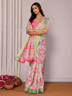 Janasya Pink Chanderi Silk Ikkat Printed Saree - Distacart