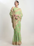 Janasya Green Linen Blend Geometric Jacquard Saree - Distacart