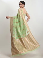 Janasya Green Linen Blend Geometric Jacquard Saree - Distacart