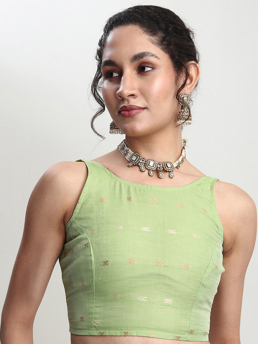 Janasya Green Linen Blend Geometric Jacquard Saree - Distacart