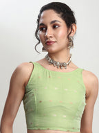 Janasya Green Linen Blend Geometric Jacquard Saree - Distacart