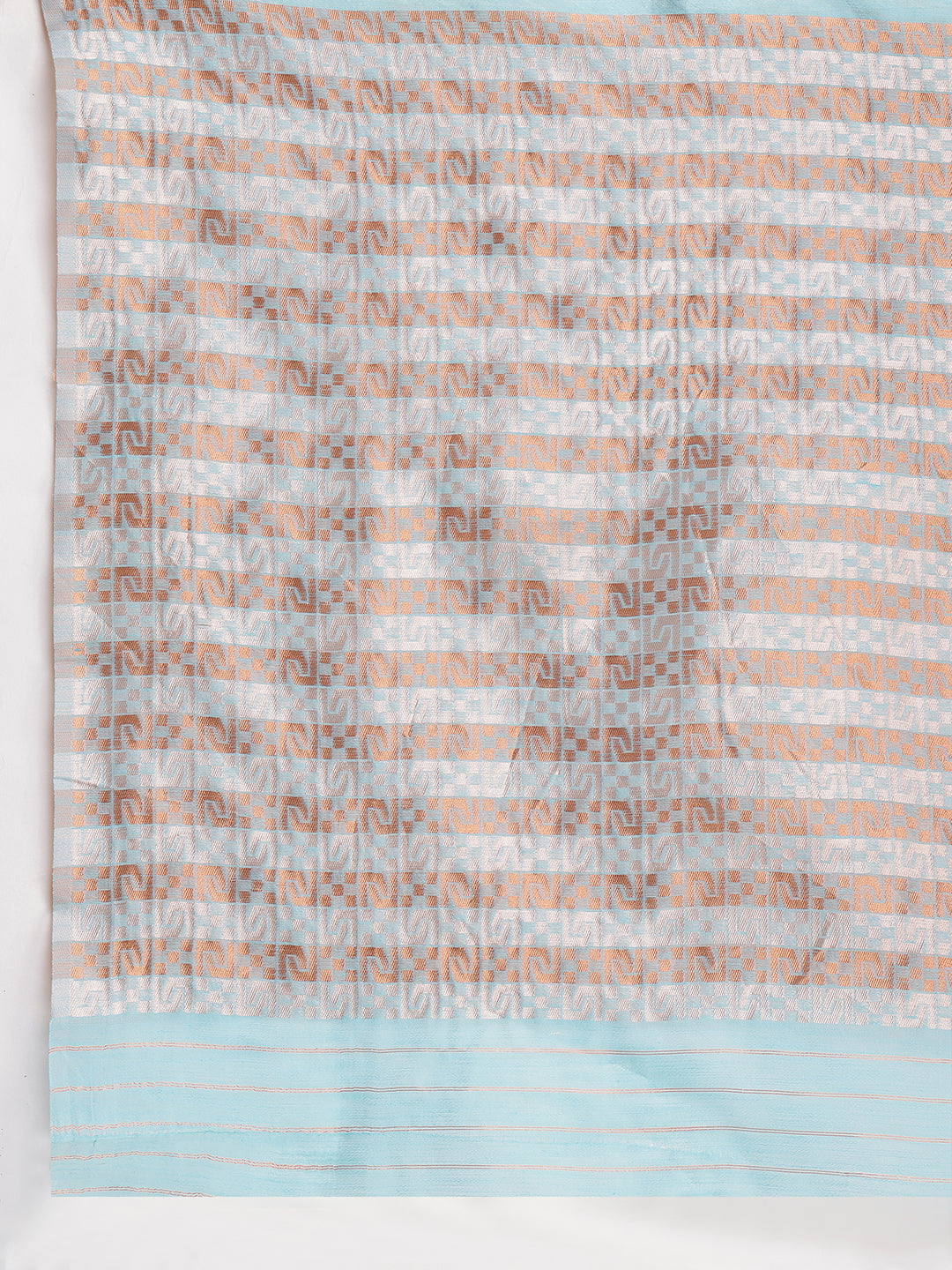 Janasya Sky Blue Linen Blend Geometric Jacquard Saree - Distacart