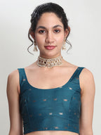 Janasya Teal Blue Linen Blend Floral Jacquard Saree - Distacart