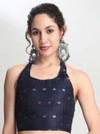 Janasya Indigo Linen Blend Floral Jacquard Saree - Distacart