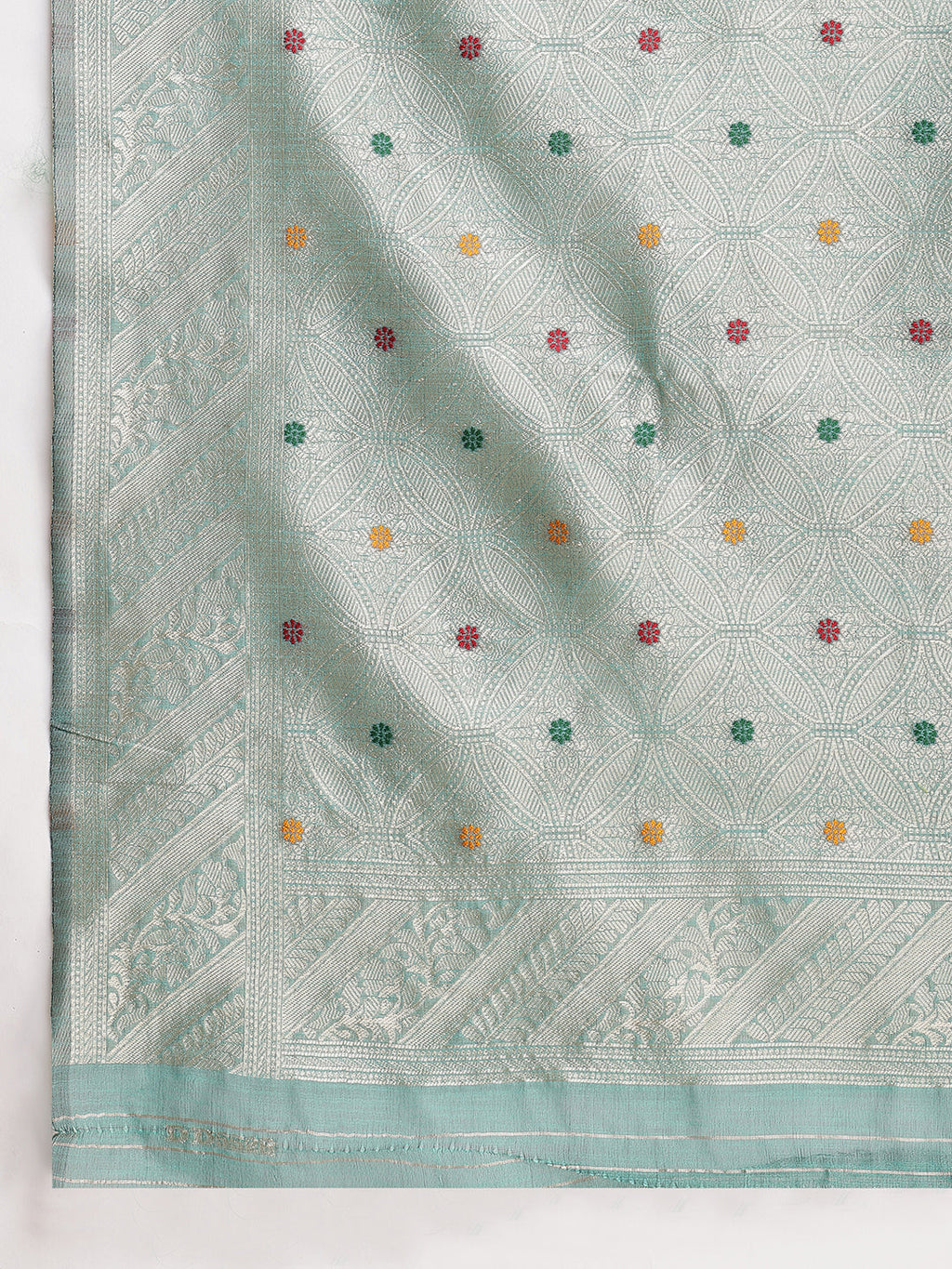 Janasya Sea Green Linen Blend Floral Jacquard Saree - Distacart