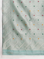 Janasya Sea Green Linen Blend Floral Jacquard Saree - Distacart