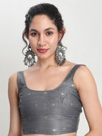 Janasya Grey Linen Blend Floral Jacquard Saree - Distacart