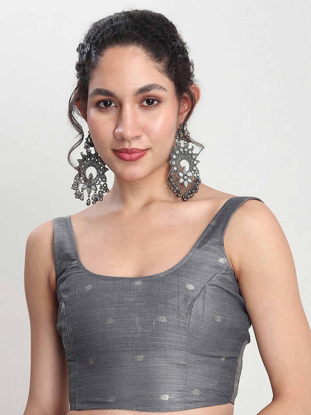 Janasya Grey Linen Blend Floral Jacquard Saree - Distacart